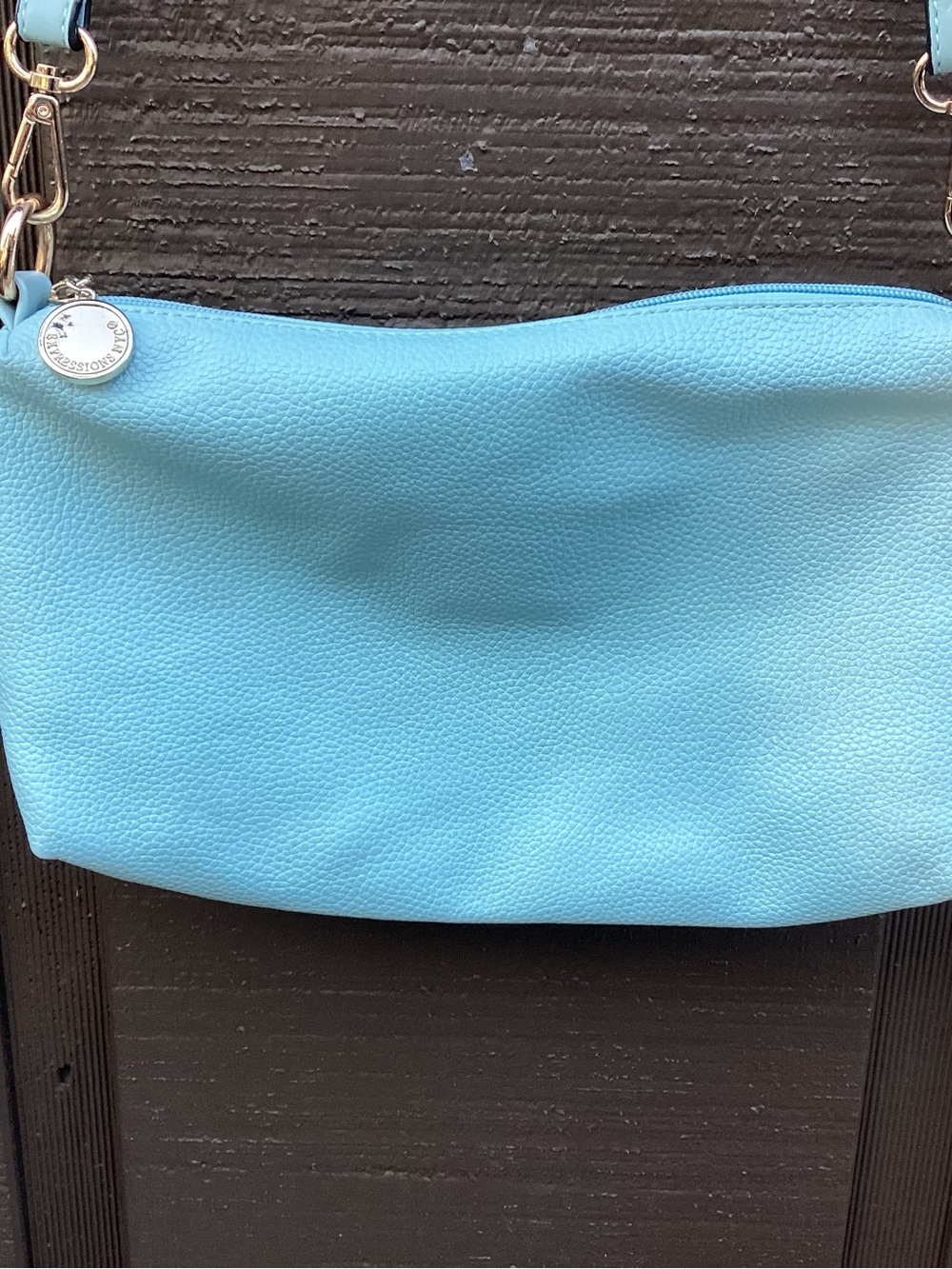 Expressions Light Blue Pebbled Leather Shoulder Bag